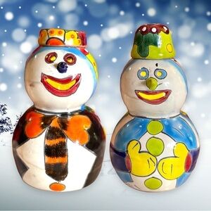 Handmade Ceramic Luminary Snowmen Talaveras Mexico